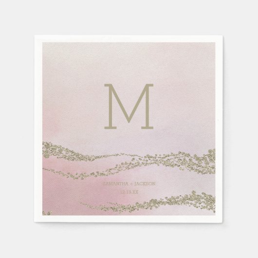 Serviette En Papier Awash Elegant Aquarelle Blush Mariage Monogramme (Devant)