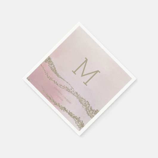 Serviette En Papier Awash Elegant Aquarelle Blush Mariage Monogramme (Coin)
