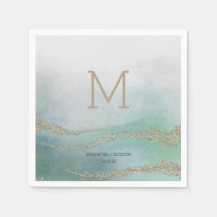 Serviette En Papier Awash Elegant Aquarelle dans Ocean Mariage Monogra