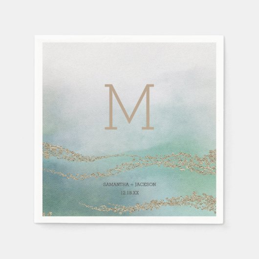 Serviette En Papier Awash Elegant Aquarelle dans Ocean Mariage Monogra (Devant)