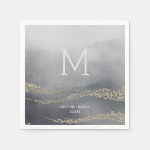 Serviette En Papier Awash Elegant Aquarelle Smoke Mariage Monogramme