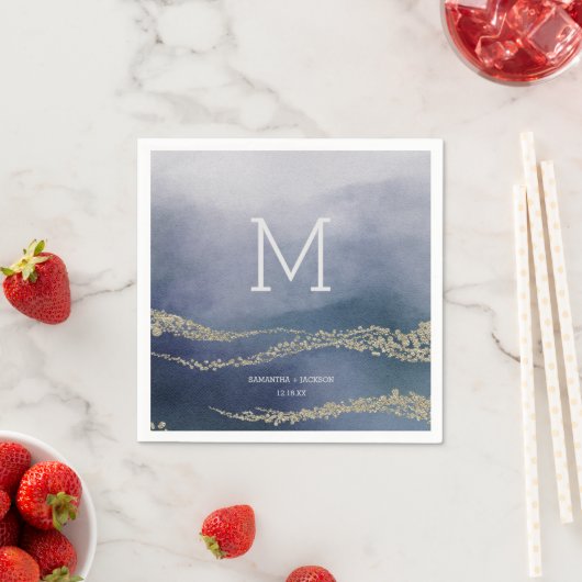Serviette En Papier Awash Elegant Surf aquarelle Mariage Monogramme (En situation)