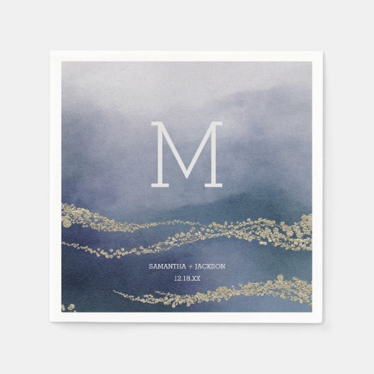 Serviette En Papier Awash Elegant Surf aquarelle Mariage Monogramme (Devant)
