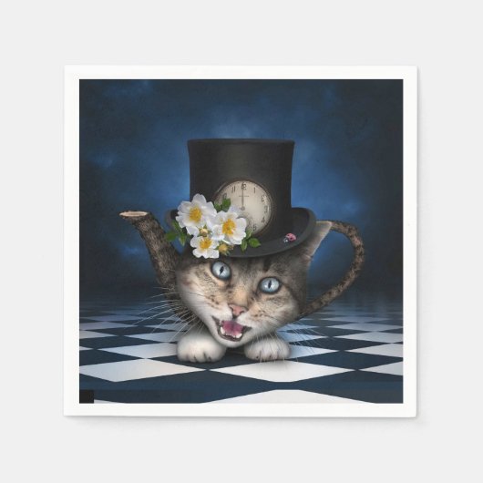 Serviette En Papier Awesome Mad Hatter Teapot Chat Conception Whimsica (Devant)