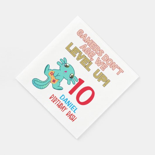Serviette En Papier Axolotl Gamer Anniversaire Jeu Vidéo de garçon (Coin)
