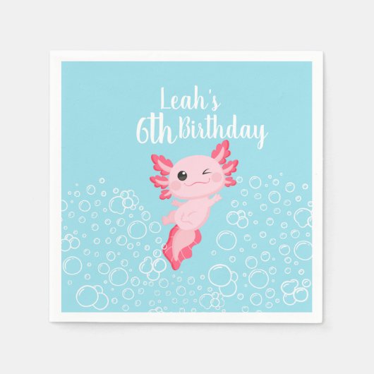Serviette En Papier Axolotl rose et bleu Anniversaire PaPaper Napkin (Devant)