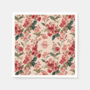 Serviette En Papier Azalée rose vintage motif floral - Classique