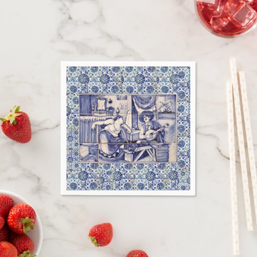 Serviette En Papier Azulejo Bleu Carrelage Cocktail Serviettes (En situation)