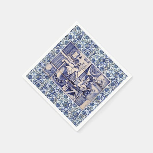 Serviette En Papier Azulejo Bleu Carrelage Cocktail Serviettes (Coin)