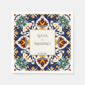 Serviette En Papier Azulejo bleu méditerranéen mariage imprimé (Devant)