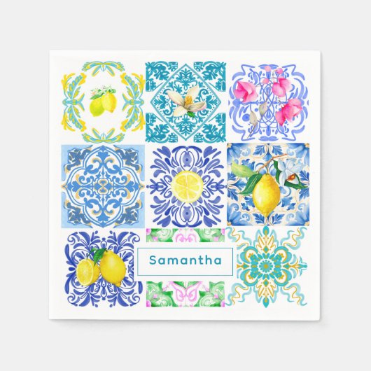 Serviette En Papier azulejo chic sicilien Amalfi Carreaux méditerranée (Devant)