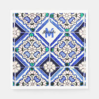 Azulejo Motif espagnol Carreaux marine Monogramme 