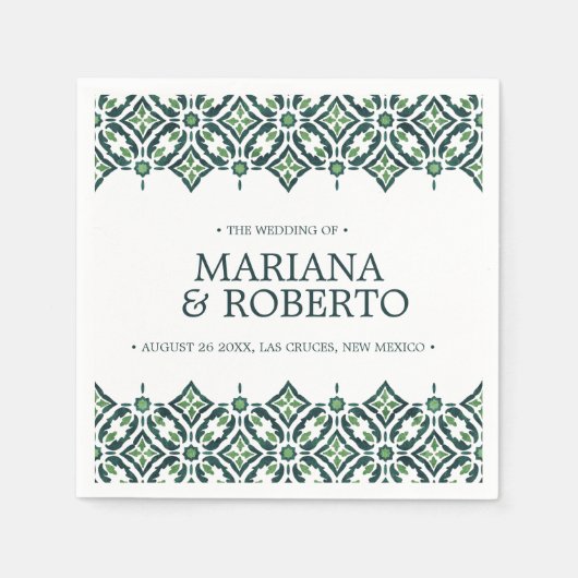 Serviette En Papier Azulejos vert | Frontière carrelée espagnole perso (Devant)