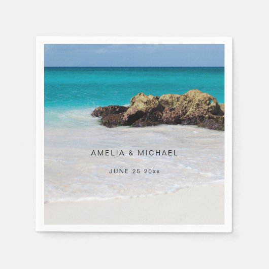 Serviette En Papier Azure Ocean Sandy Beach Mariage photo (Devant)