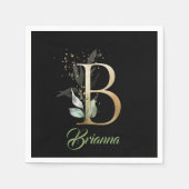 Serviette En Papier B monogramme feuillage eucalyptus paillettes dorée (Devant)