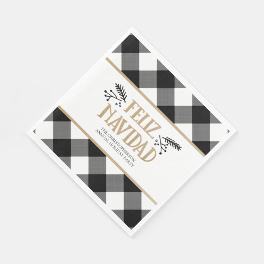 Serviette En Papier B&W Buffalo Check Brown Kraft Feliz Navidad (Coin)