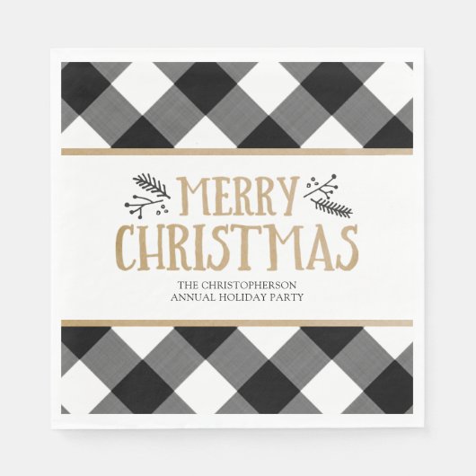 Serviette En Papier B&W Buffalo Check Brown Kraft Joyeux Noël (Devant)