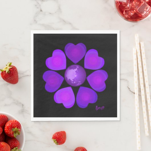 Serviette En Papier B&W Purple Hearts Beating (En situation)