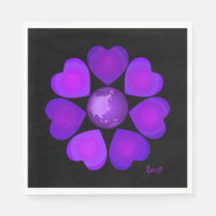 Serviette En Papier B&W Purple Hearts Beating