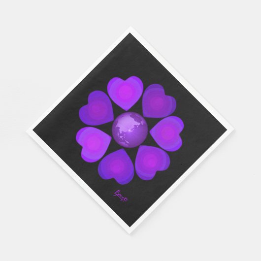 Serviette En Papier B&W Purple Hearts Beating (Coin)