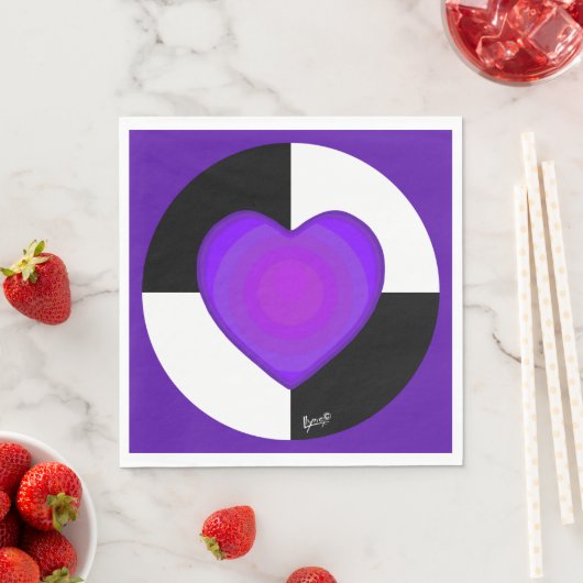 Serviette En Papier B&W Purple Hearts Beating (En situation)