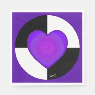 Serviette En Papier B&W Purple Hearts Beating