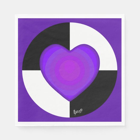 Serviette En Papier B&W Purple Hearts Beating (Devant)