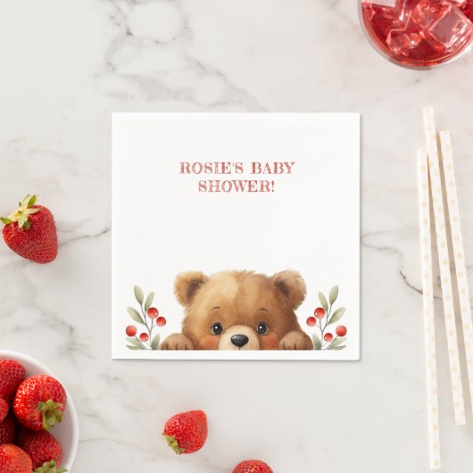 Serviette En Papier Baby Bear And Rowan Berries Baby Shower (En situation)