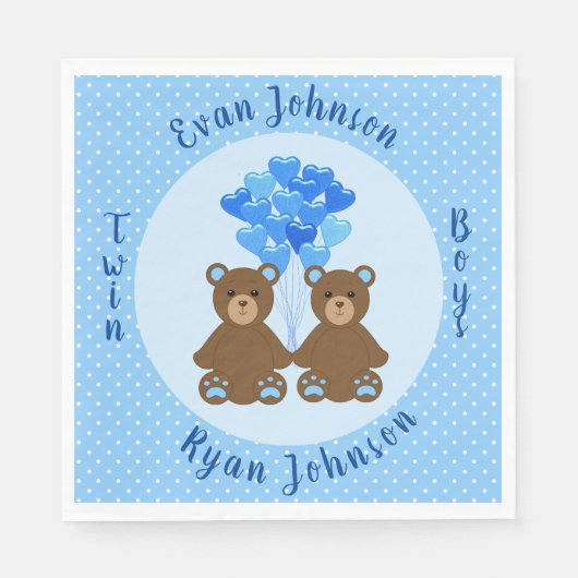 Serviette En Papier Baby Bear Boy Twins Papier serviettes (Devant)