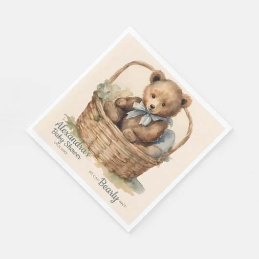 Serviette En Papier Baby Bear Cub Garçons Bearly Wait Baby shower (Coin)