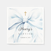 Serviette En Papier Baby Blue Bow Baptism (Devant)