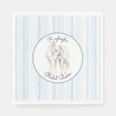 Serviette En Papier Baby Blue White Horses Rayures Baby Shower  (Devant)