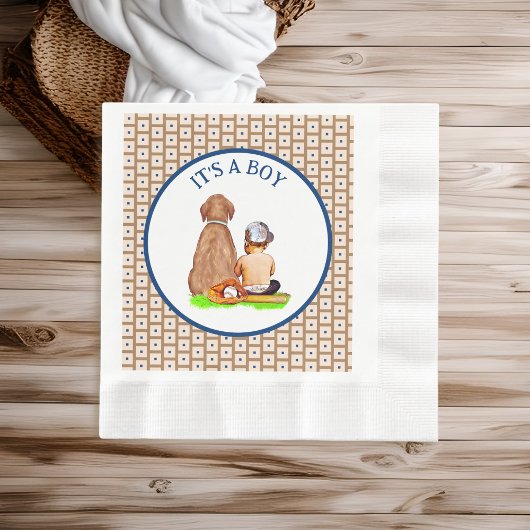 Serviette En Papier Baby Boy and Dog Baseball Baby shower à thème