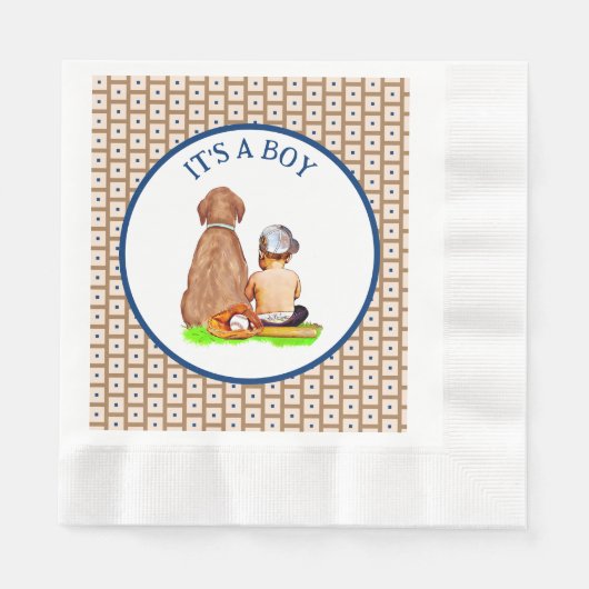 Serviette En Papier Baby Boy and Dog Baseball Baby shower à thème (Devant)