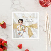 Serviette En Papier Baby Boy Baptism Christening Blanc & Or (En situation)