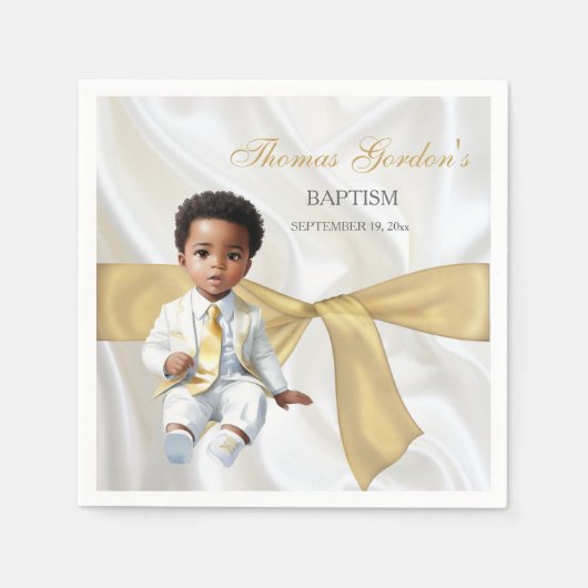 Serviette En Papier Baby Boy Baptism Christening Blanc & Or (Devant)
