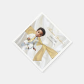 Serviette En Papier Baby Boy Baptism Christening Blanc & Or (Coin)