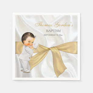 Serviette En Papier Baby Boy Baptism Christening Gold Bow