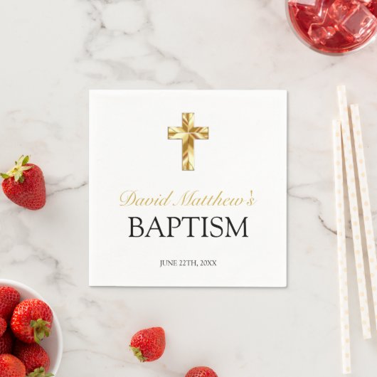 Serviette En Papier Baby Boy Baptism Simple Gold Cross Napkins (En situation)