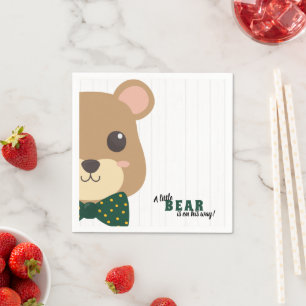 Serviette En Papier Baby Boy Bear Green & Gold Baby shower