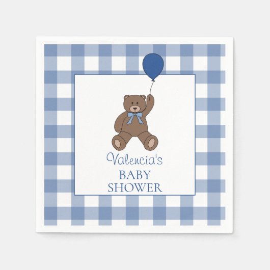 Serviette En Papier Baby Boy Blue Buffalo Check Teddy Bear Baby Shower (Devant)