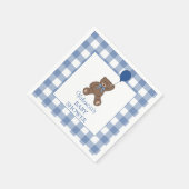 Serviette En Papier Baby Boy Blue Buffalo Check Teddy Bear Baby Shower (Coin)