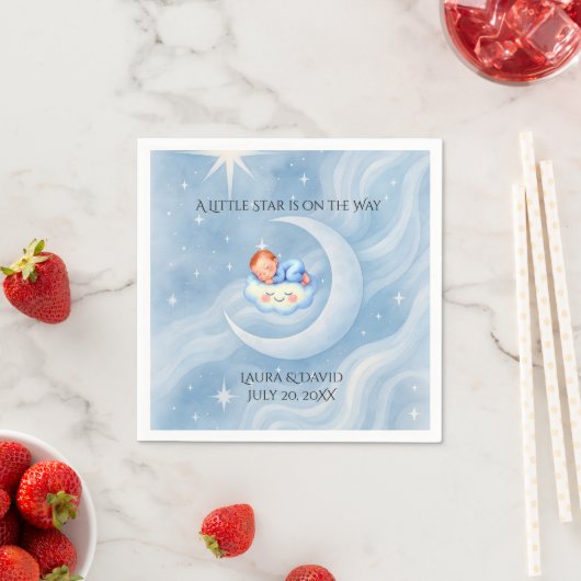 Serviette En Papier Baby Boy Douche Invitation Lune Étoiles Aquarelle (En situation)