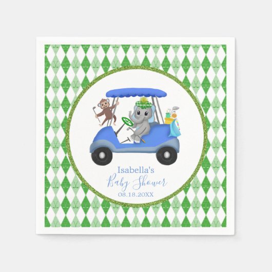 Serviette En Papier Baby Boy Elephant & Monkey Golf (Devant)