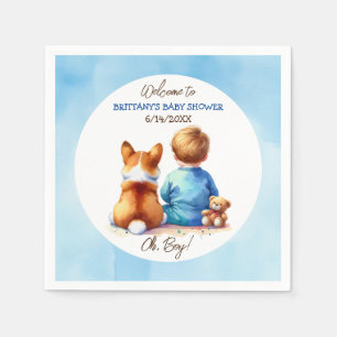 Serviette En Papier Baby Boy et son Baby shower Corgi Puppy
