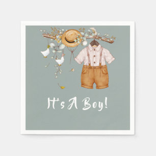 Serviette En Papier Baby Boy Green Botanical Boho  