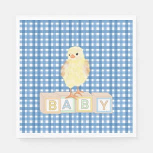 Serviette En Papier Baby Boy Little Chick Blue En vichy