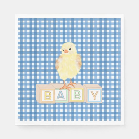 Serviette En Papier Baby Boy Little Chick Blue En vichy (Devant)