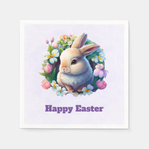 Serviette En Papier Baby Bunny parmi les fleurs colorées de printemps 