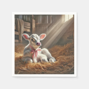 Serviette En Papier Baby Calf Dans Le Stall De Grange Lumineux